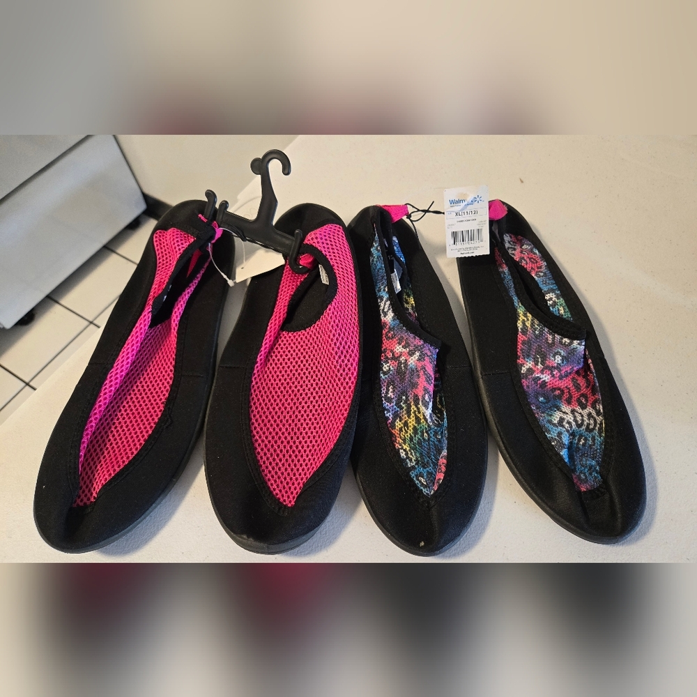 WALMART Womens Size XL (Shoe 11-13) Swim Slip-On Shoes NWT 2 Pairs Aqua Sock